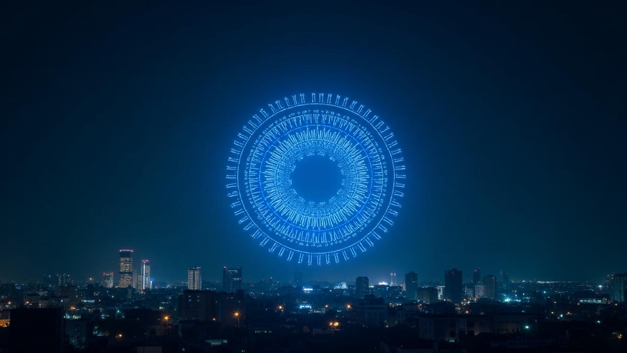 Corporate brand launch drone show by SkyBlitz — branded drone formations lighting up the sky in India